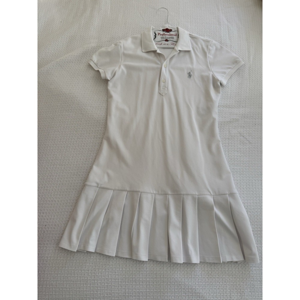 Ralph Lauren White Drop Waist Pleated Tennis Dress Size Medium
